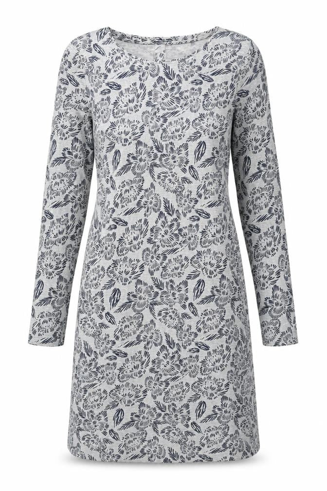 Weird Fish Women's Grey Floral Shift Dress Size 12 Long Sleeve