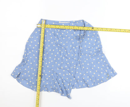 Pull&Bear Women Blue Polka Dot Wrap Skirt XS Viscose