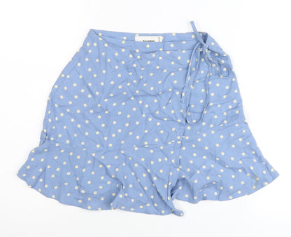 Pull&Bear Women Blue Polka Dot Wrap Skirt XS Viscose