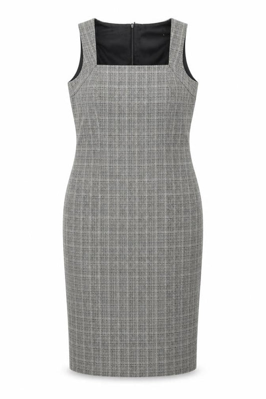 Wallis Petite Grey Check Sheath Dress Women’s Size 12 Sleeveless Workwear