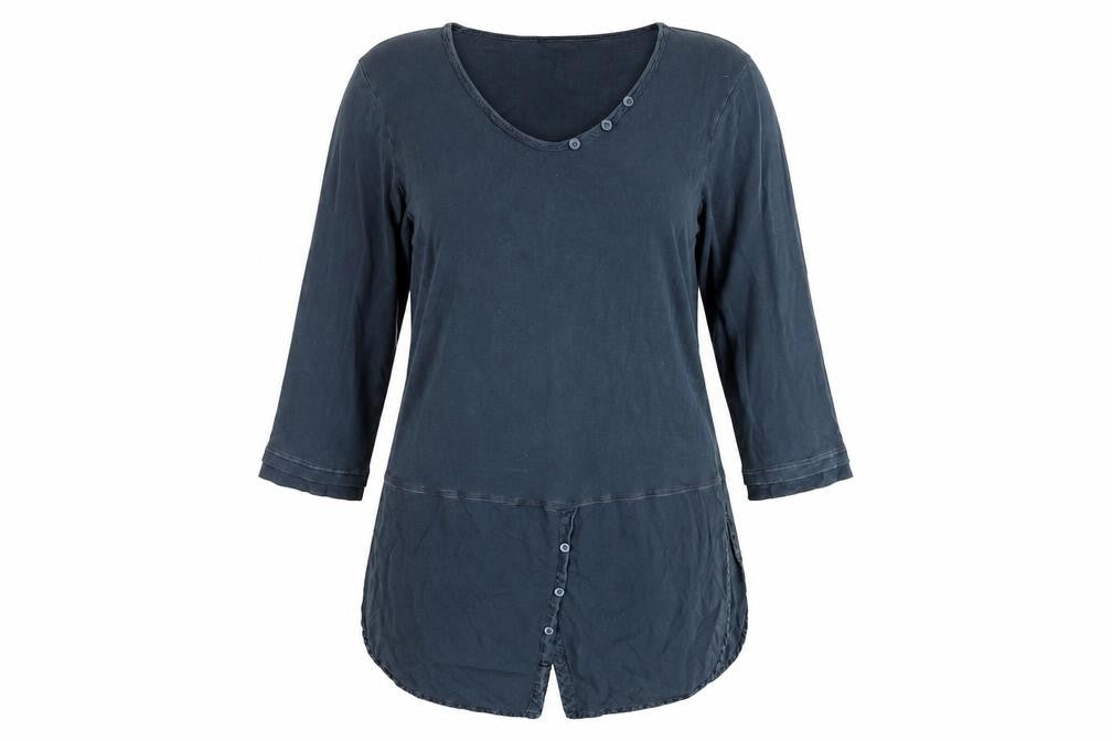 Sandwich Women’s Blue Cotton Tunic Blouse XL 3/4 Sleeve Scoop Neck