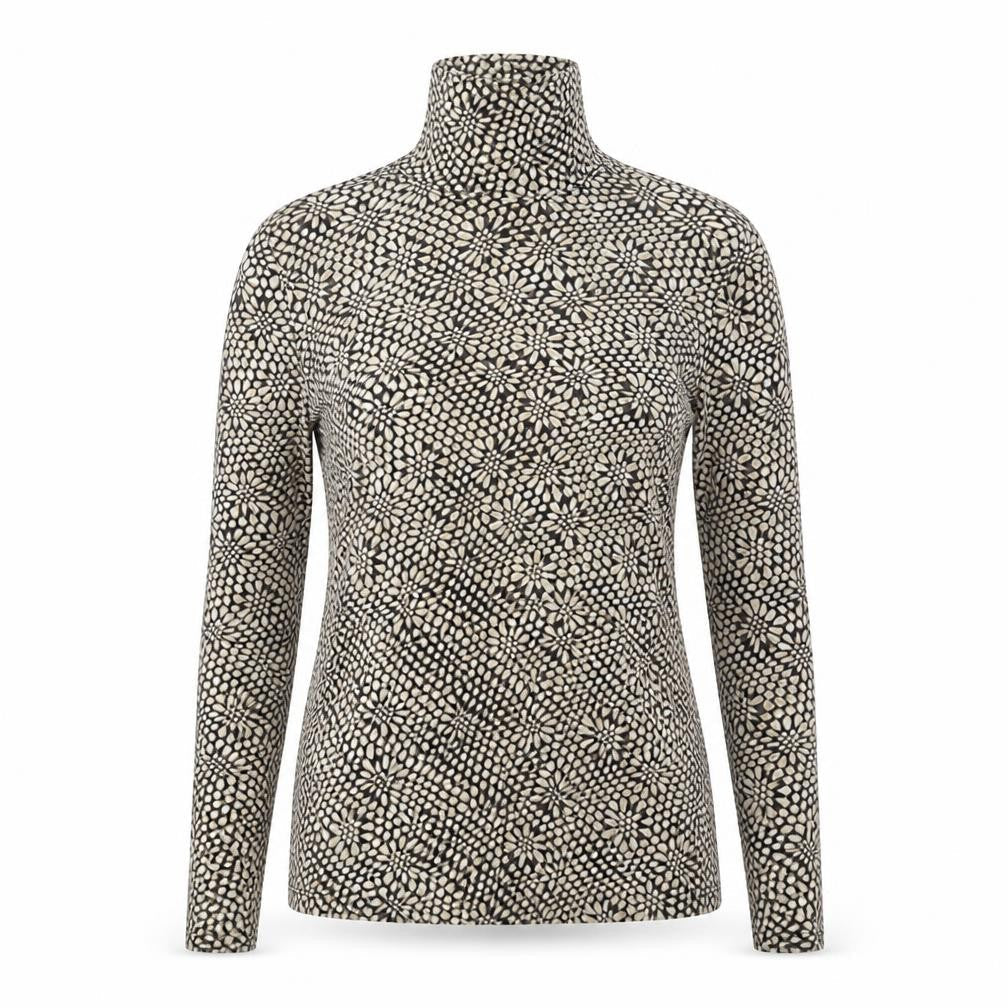 Caractère Women’s Black Floral Roll Neck Long Sleeve Tunic Blouse M