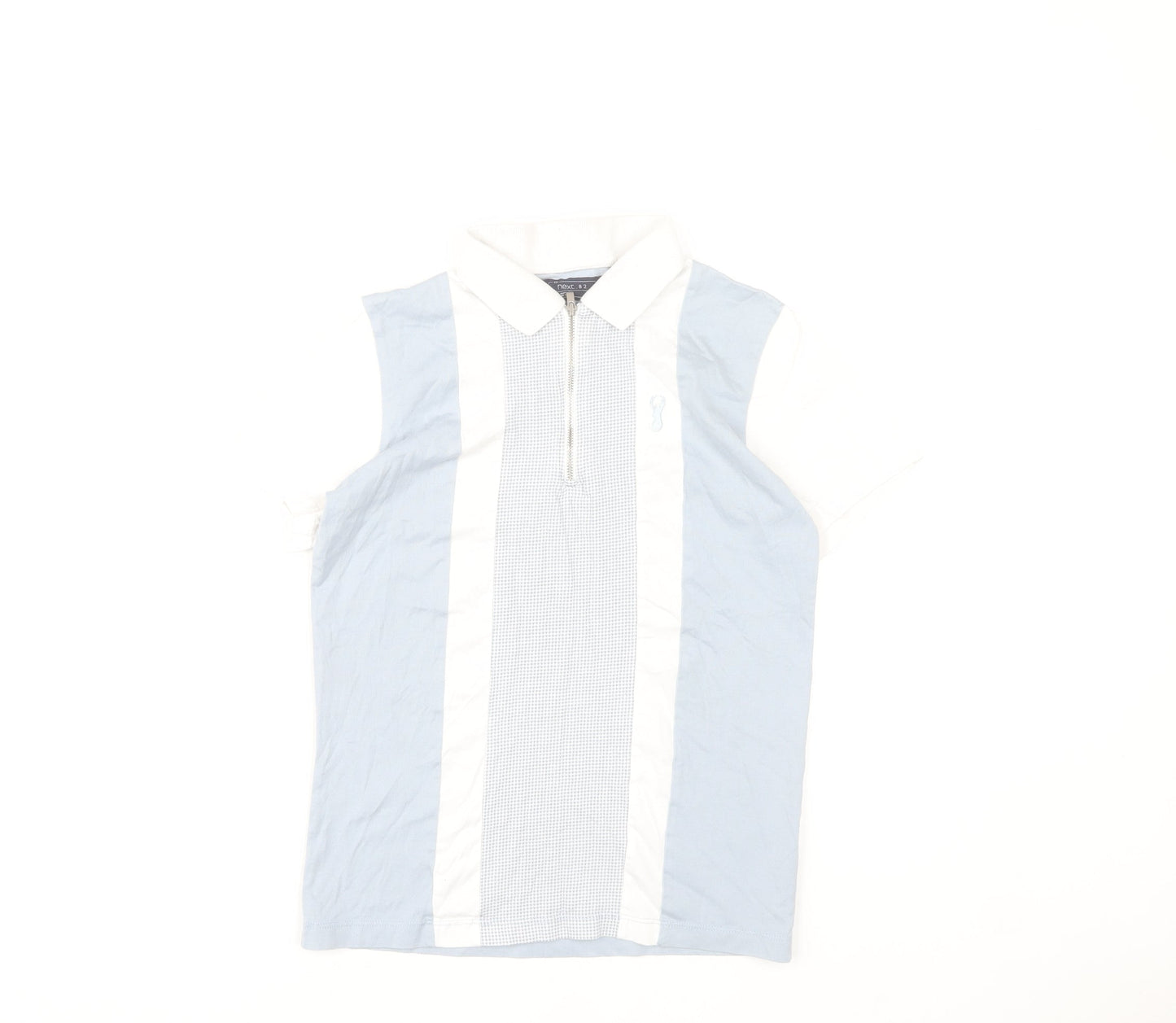 Next Boys Blue White Polo Shirt 11 Years Cotton Short Sleeve Zip Collar