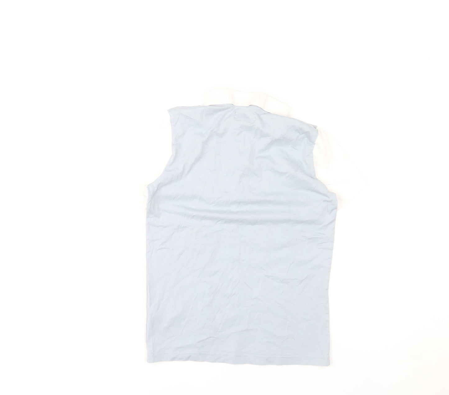 Next Boys Blue White Polo Shirt 11 Years Cotton Short Sleeve Zip Collar