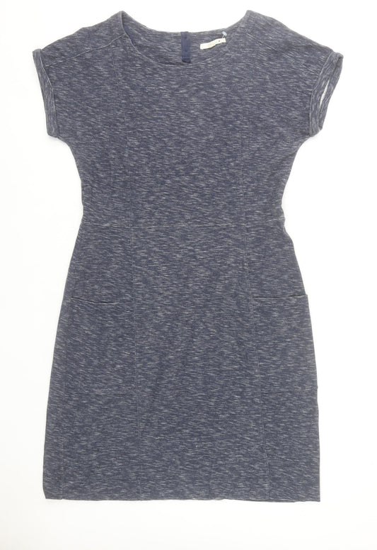 White Stuff Women’s Blue Cotton Shift Dress Size 14 Short Sleeve