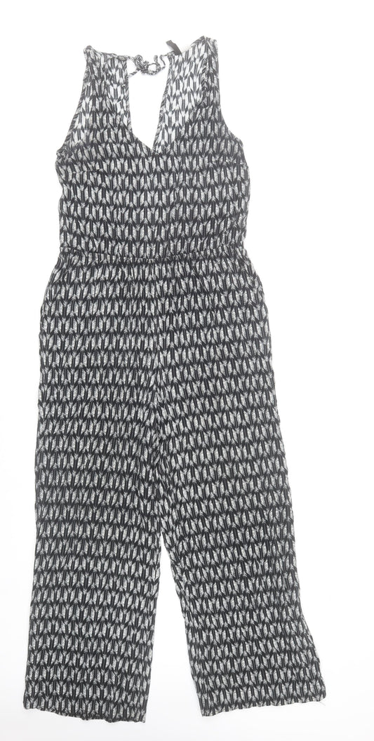 H&M Women Black Viscose Sleeveless Jumpsuit Size 10 Wide-Leg