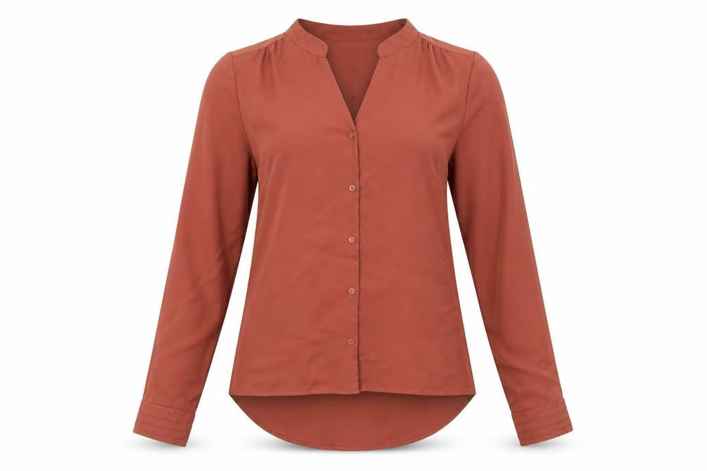 ESMARA Women Brown Blouse Size 10 Long Sleeve Button Front