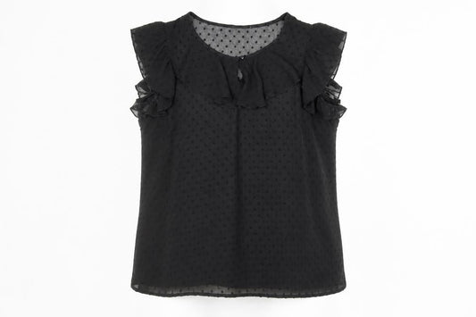 Klass Women’s Black Chiffon Ruffle Polka Dot Blouse Size 14