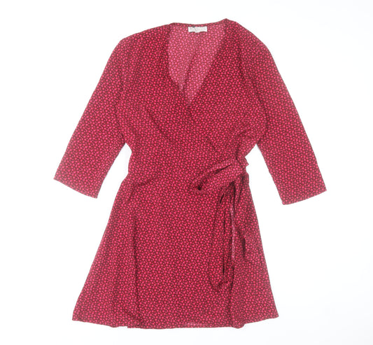 Dancing Leopard Women’s Red Wrap Dress Size 8 V-Neck Geometric Short