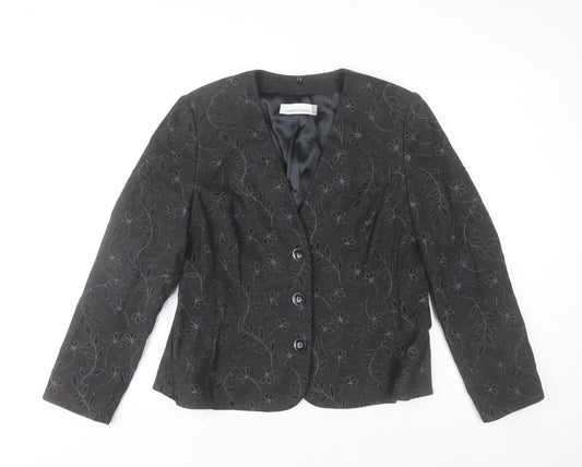 Country Casuals Womens Black Floral Blazer Size 16 Formal Jacket