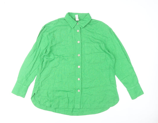 River Island Womens Green Button-Up Linen Blend Shirt UK S