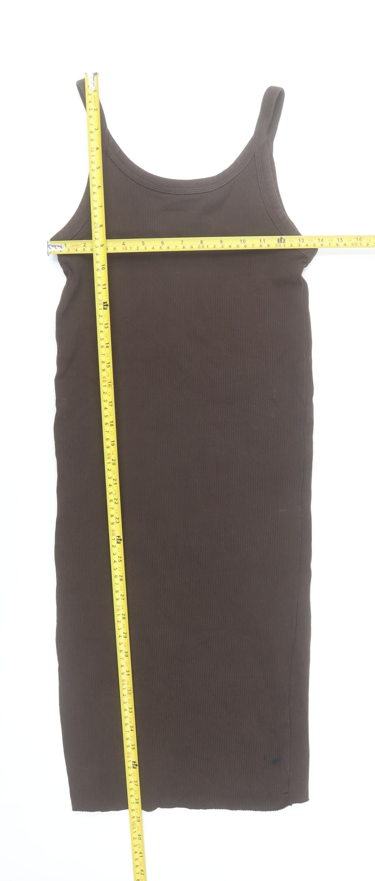 H&M Women Brown Tank Midi Dress Size 8 Cotton Stretch Scoop Neck