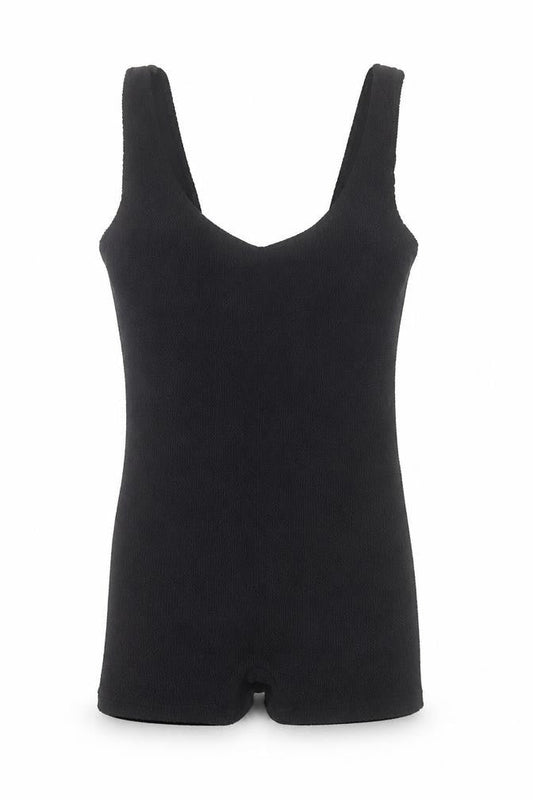Front view of ASOS DESIGN Women Black One Size Stretch Knit Playsuit