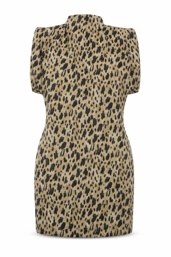 Zara Women Beige Leopard Print Sheath Dress Size 12 Short Sleeve High Neck