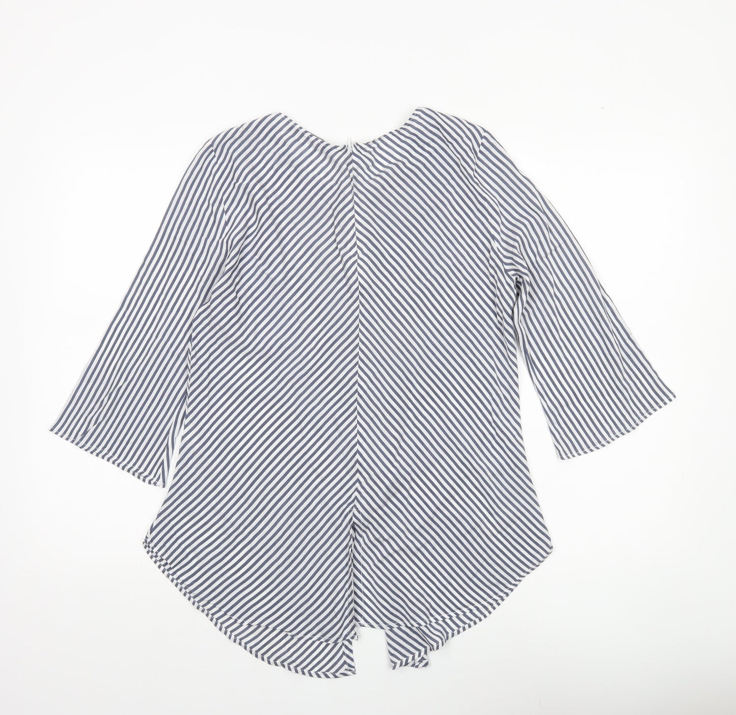 Zara Women Blue Striped Blouse Size 12 Round Neck 3/4 Sleeve