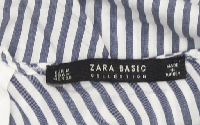 Zara Women Blue Striped Blouse Size 12 Round Neck 3/4 Sleeve