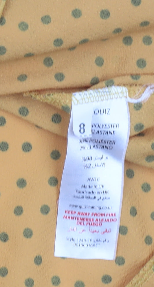 Quiz Women Yellow Polka Dot Wrap Mini Dress Size 8 Ruffle Hem