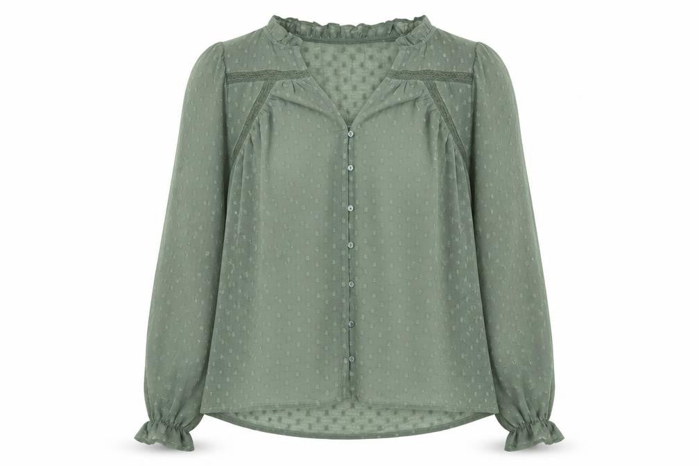 Vero Moda Women Green Size 12 Tunic Blouse Long Sleeve Ruffle Detail