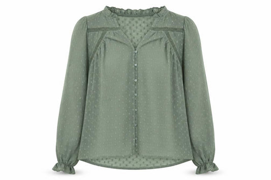Vero Moda Women Green Size 12 Tunic Blouse Long Sleeve Ruffle Detail