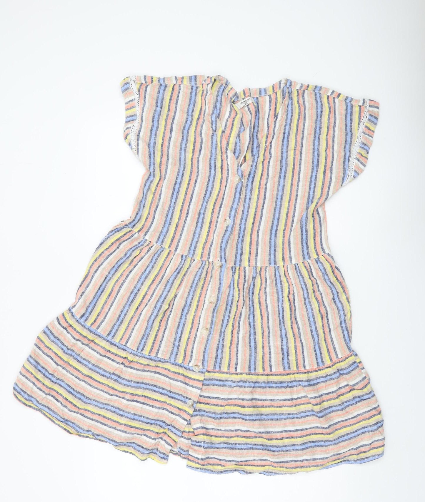 Next Women Multicoloured Striped Shirt Dress Size 14 Short Sleeve Summer