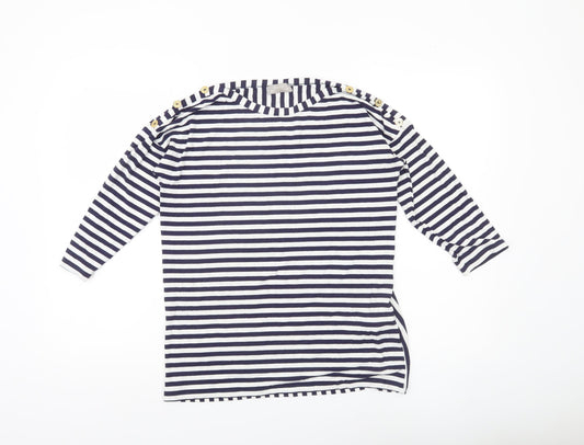 Maria Bellentani Women’s Blue White Striped Boat Neck 3/4 Sleeve Top L