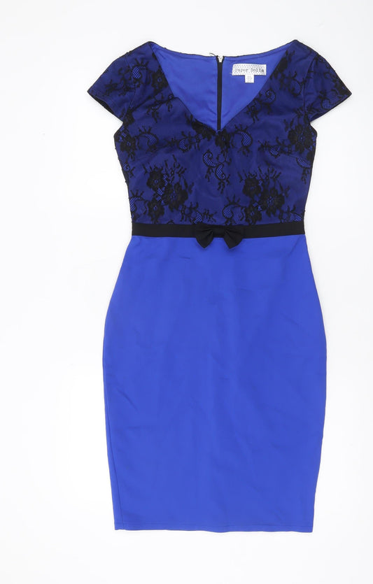 Paper Dolls Women’s Blue Sheath Lace Dress Size 8 V-Neck Cocktail