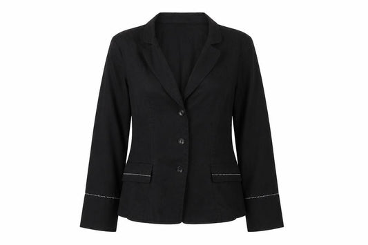 Chicc Collection Womens Black Linen Blazer Jacket Size 14 Single Breasted