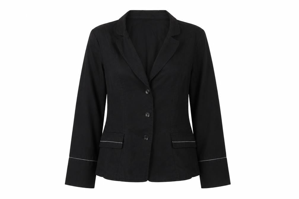 Chicc Collection Womens Black Linen Blazer Jacket Size 14 Single Breasted