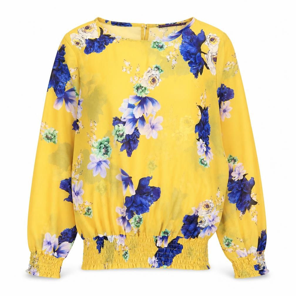 Kate + Pippa Womens Yellow Floral Chiffon Tunic Blouse Size S