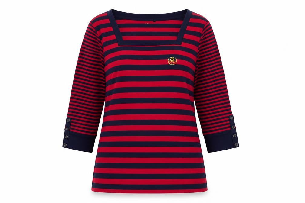 Daniel Ferman Womens Red Navy Striped 3/4 Sleeve Top Size 14
