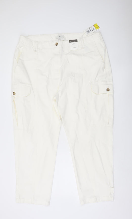 Marks and Spencer Women's White Cargo Trousers Size 20 Regular