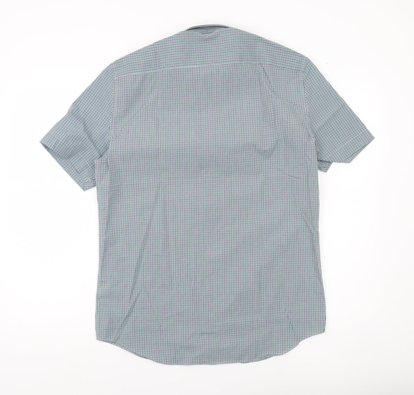 Marks and Spencer Men’s Blue Check Short Sleeve Shirt 15in Regular Fit
