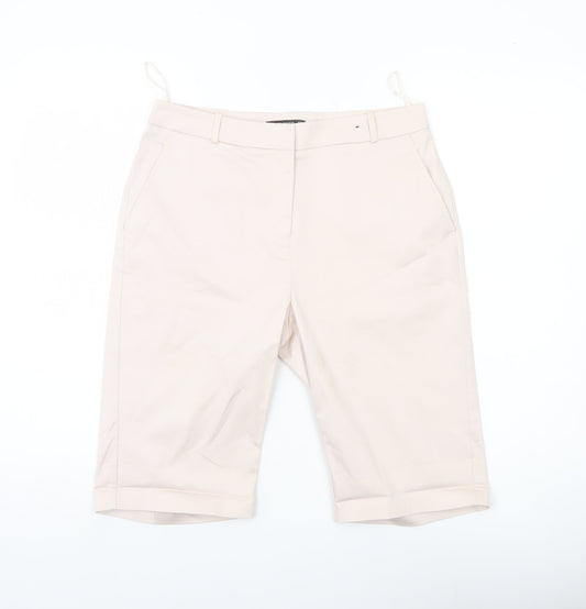 Dunnes Women Beige Bermuda Shorts Size 10 Cotton Blend Stretch Casual