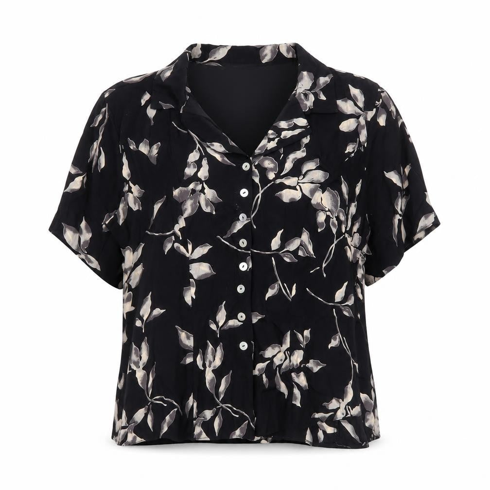 Escapade Womens Black Floral Button-Up Blouse Size 16