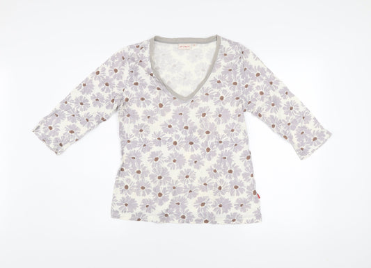 Vacant Womens Ivory Floral V-Neck Cotton Jersey Top XL
