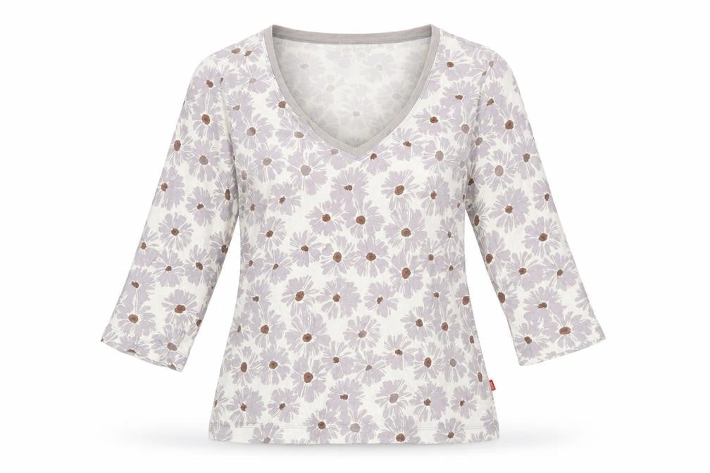 Vacant Womens Ivory Floral V-Neck Cotton Jersey Top XL