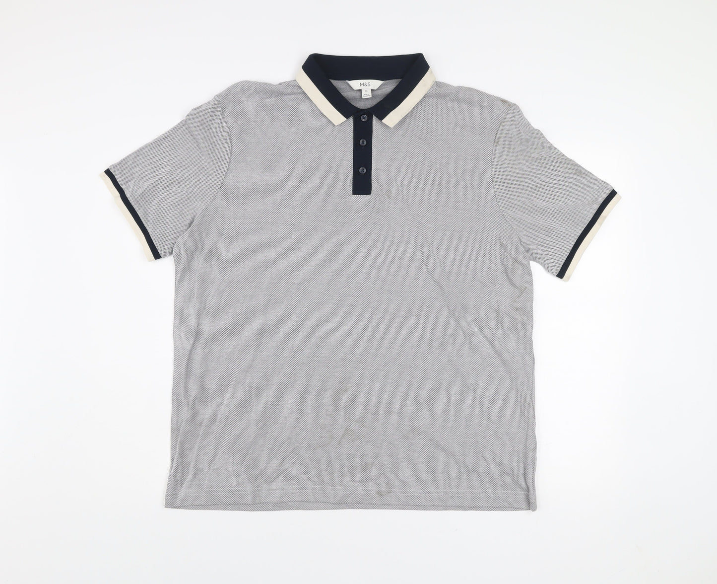 Marks and Spencer Men's Grey Geometric Polo Shirt XL Short Sleeve