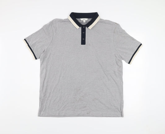 Marks and Spencer Men's Grey Geometric Polo Shirt XL Short Sleeve