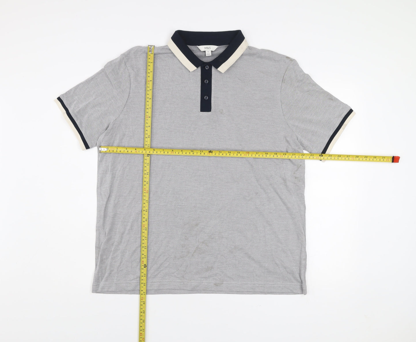 Marks and Spencer Men's Grey Geometric Polo Shirt XL Short Sleeve