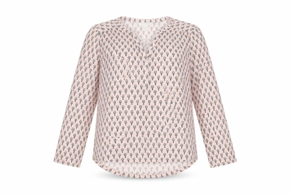 H&M Women Pink XS Tunic Blouse Hot Air Balloon Print 3/4 Sleeve