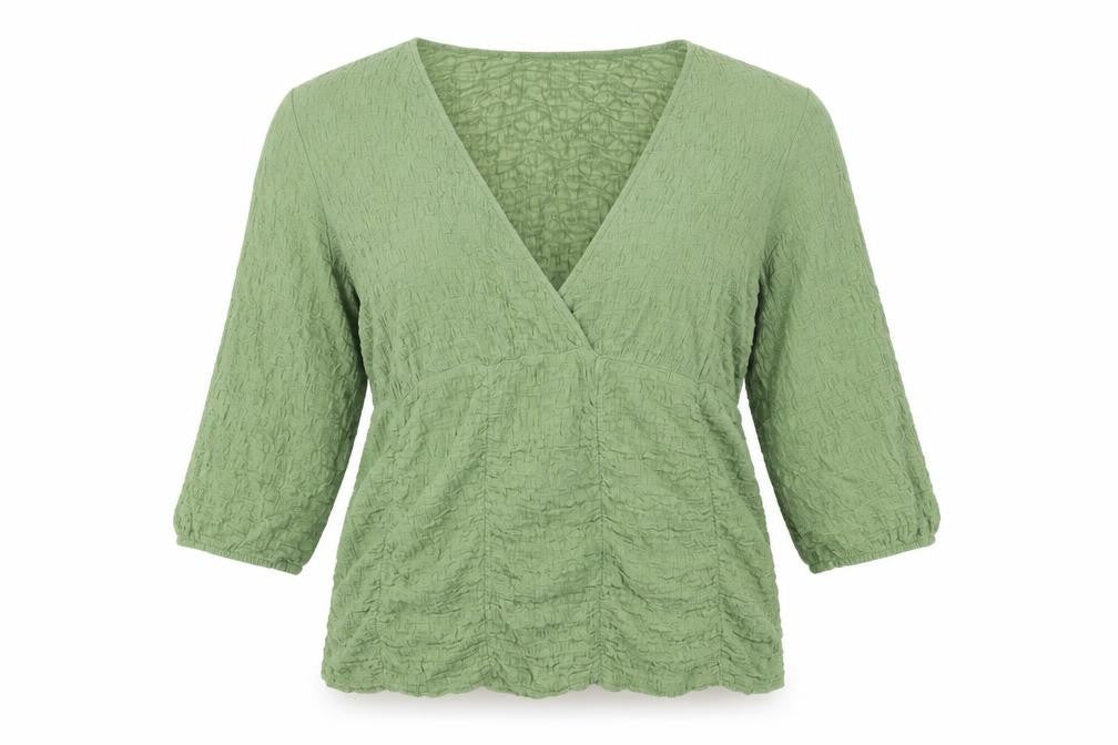 Gallery Women’s Green XL Wrap Blouse 3/4 Sleeve V-Neck Top