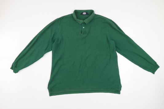 Lands' End Men's Green Cotton Long Sleeve Polo Shirt L Regular Fit