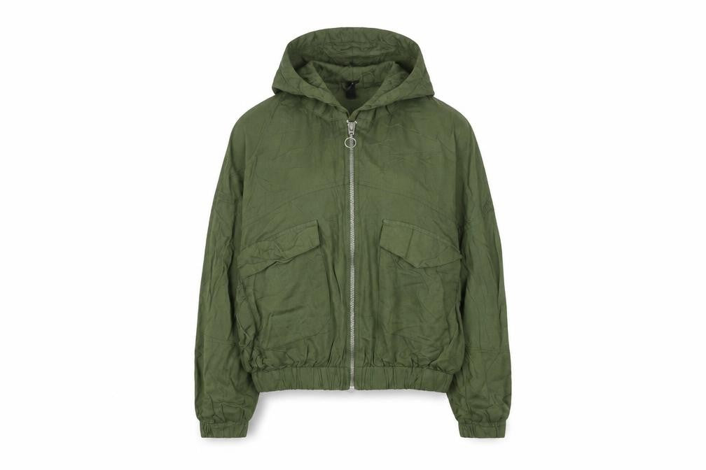 Rio Womens Green XS Cropped Hooded Zip Windbreaker Jacket