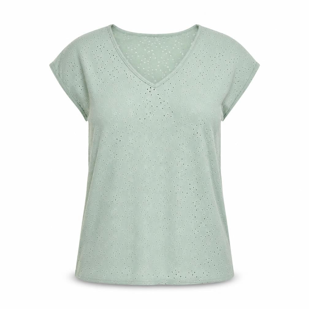 Alexara Womens Green V-Neck Short Sleeve Stretch T-Shirt Size M