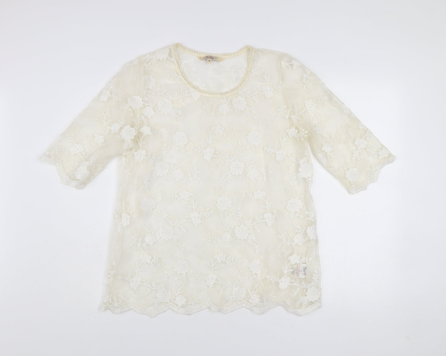 Post Script Women’s Ivory Lace Floral Blouse Size 16 Tunic Top
