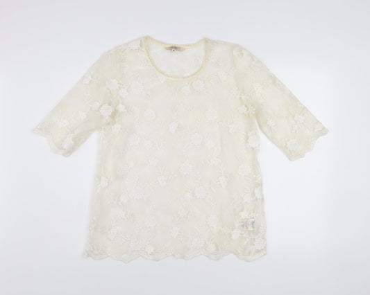 Post Script Women’s Ivory Lace Floral Blouse Size 16 Tunic Top