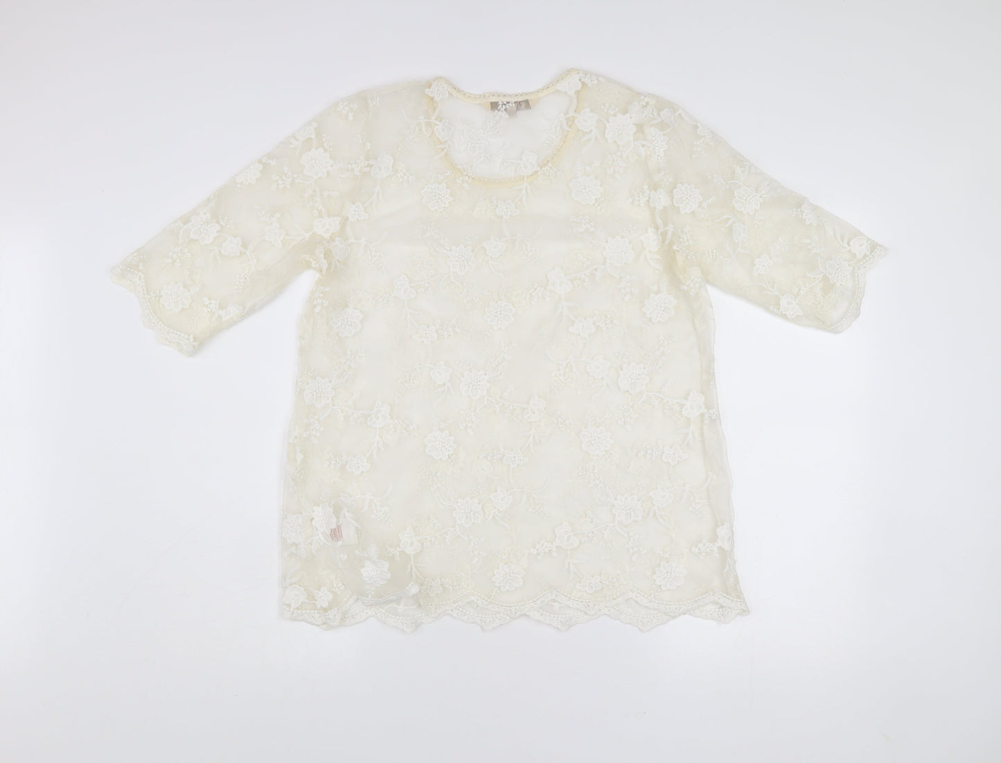 Post Script Women’s Ivory Lace Floral Blouse Size 16 Tunic Top