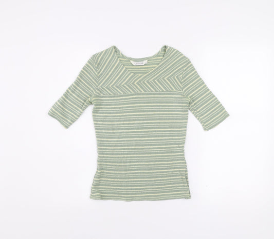 Tehen Womens Green Striped Knit Short Sleeve Scoop Neck T-Shirt Size S