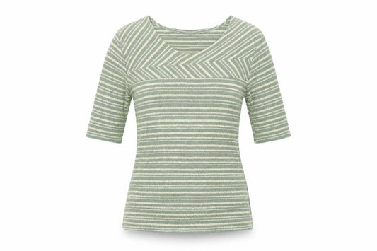 Tehen Womens Green Striped Knit Short Sleeve Scoop Neck T-Shirt Size S