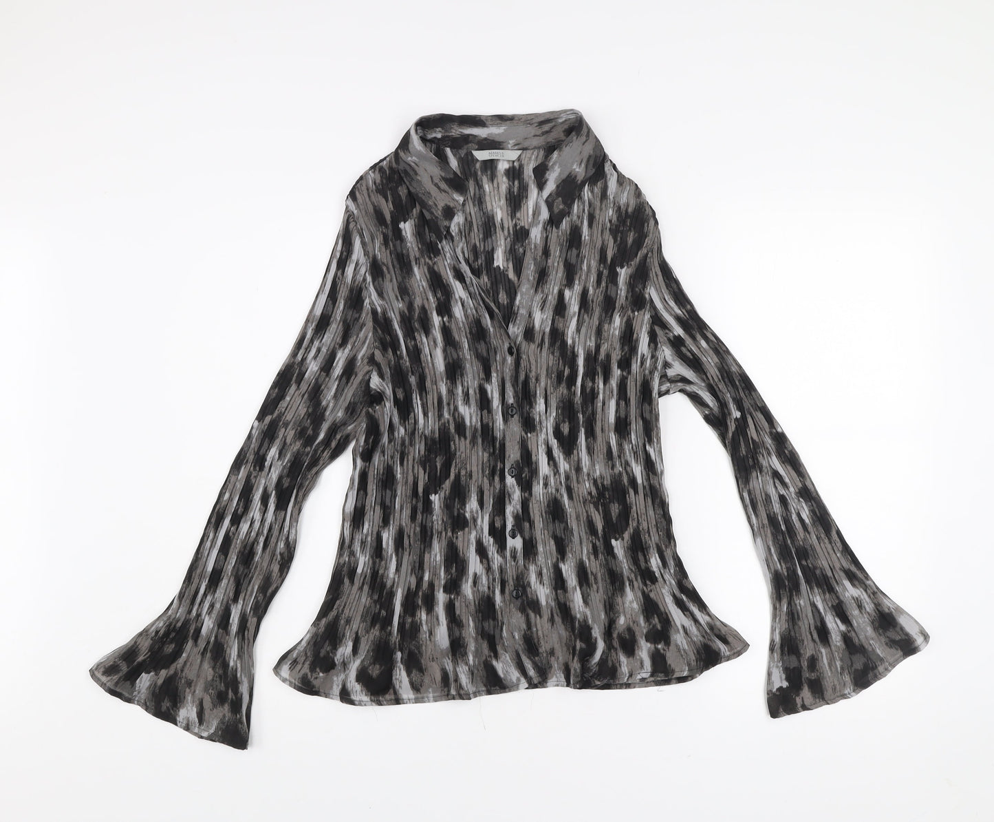 Marks and Spencer Womens Grey Animal Print Blouse UK 18 Long Sleeve Tunic